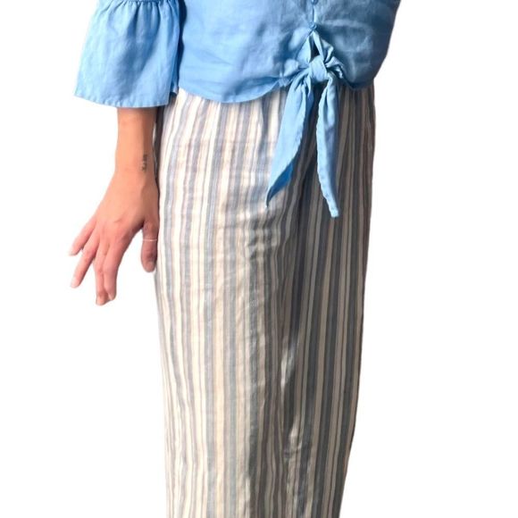 For Cynthia 100% Linen Blue Sailorcore Top S: M - Picture 9 of 9